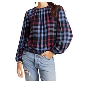 Anthropologie Cloth and Stone Plaid Long sleeve Peasant top Small